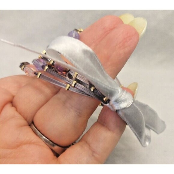 MX Signature Collection 6 Metal Wire Bracelets Rhinestones Crystals purple NWT - Picture 3 of 7